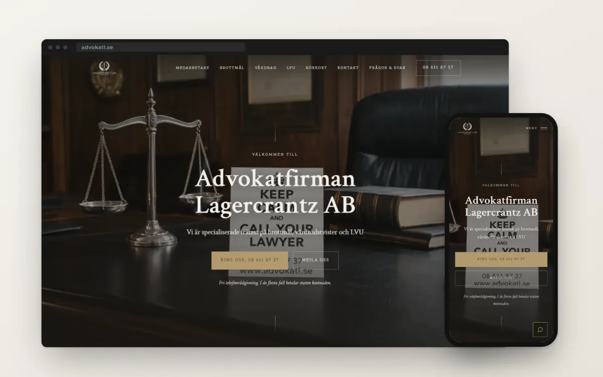 Skärmdump av Advokatfirman Lagercrantz sajt