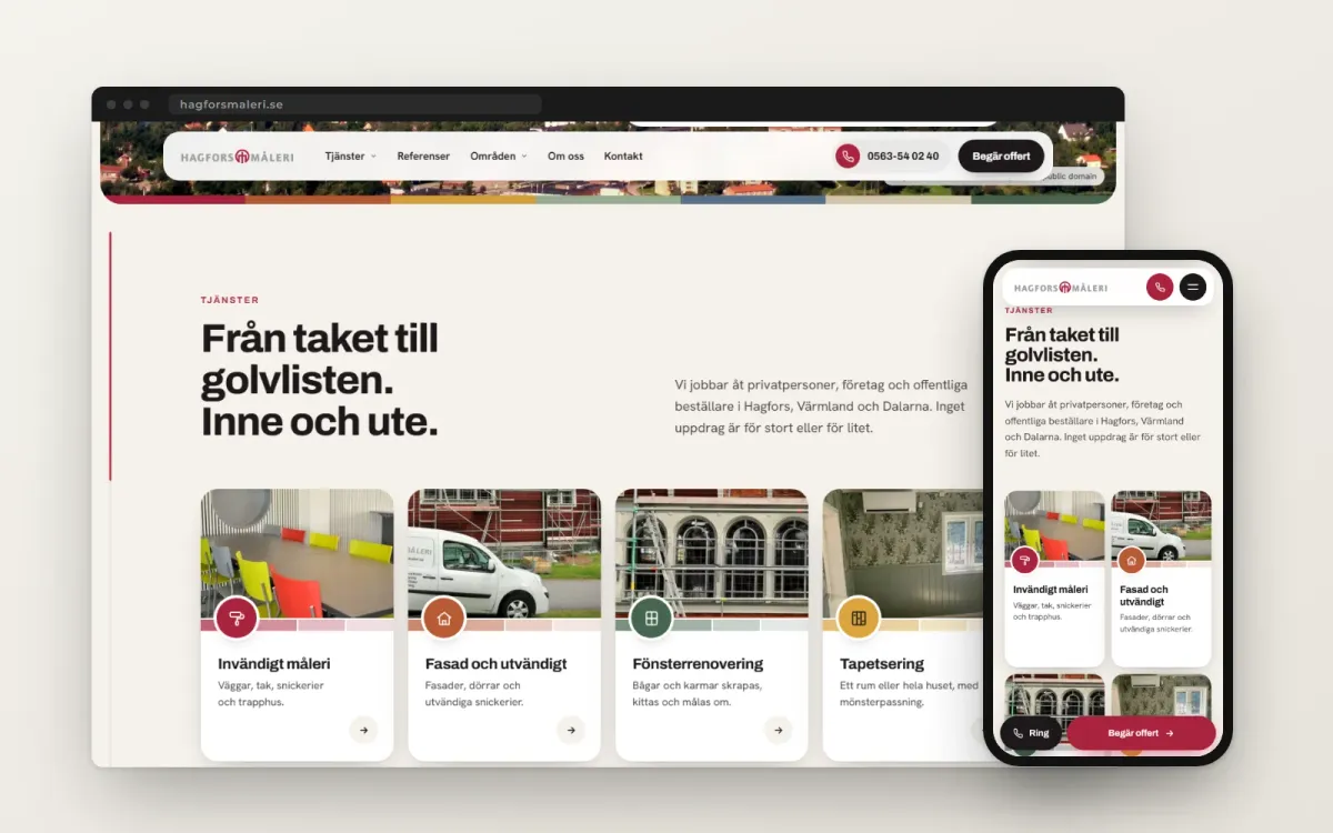 Skärmdump av Hagfors Måleris sajt
