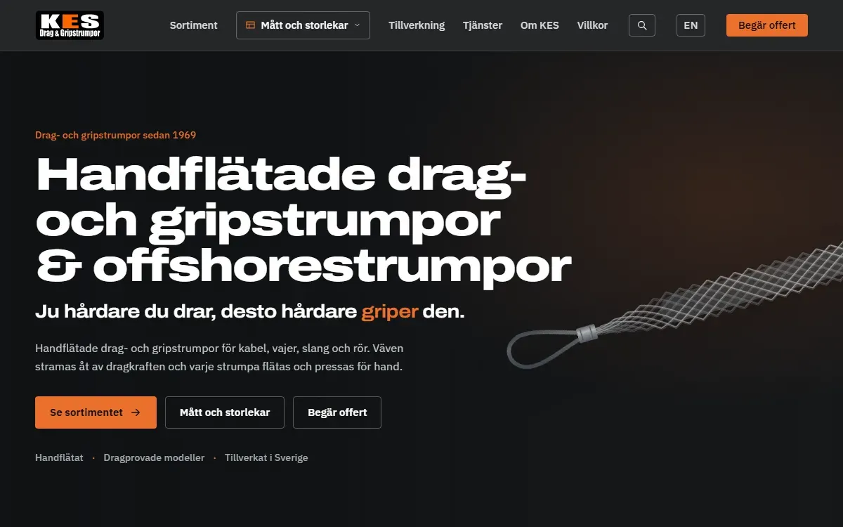 KES Drag & Gripstrumpor AB:s nya hemsida · startsida