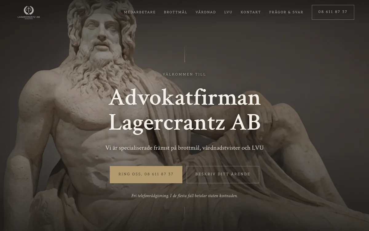 Screenshot: the start view on advokatl.se