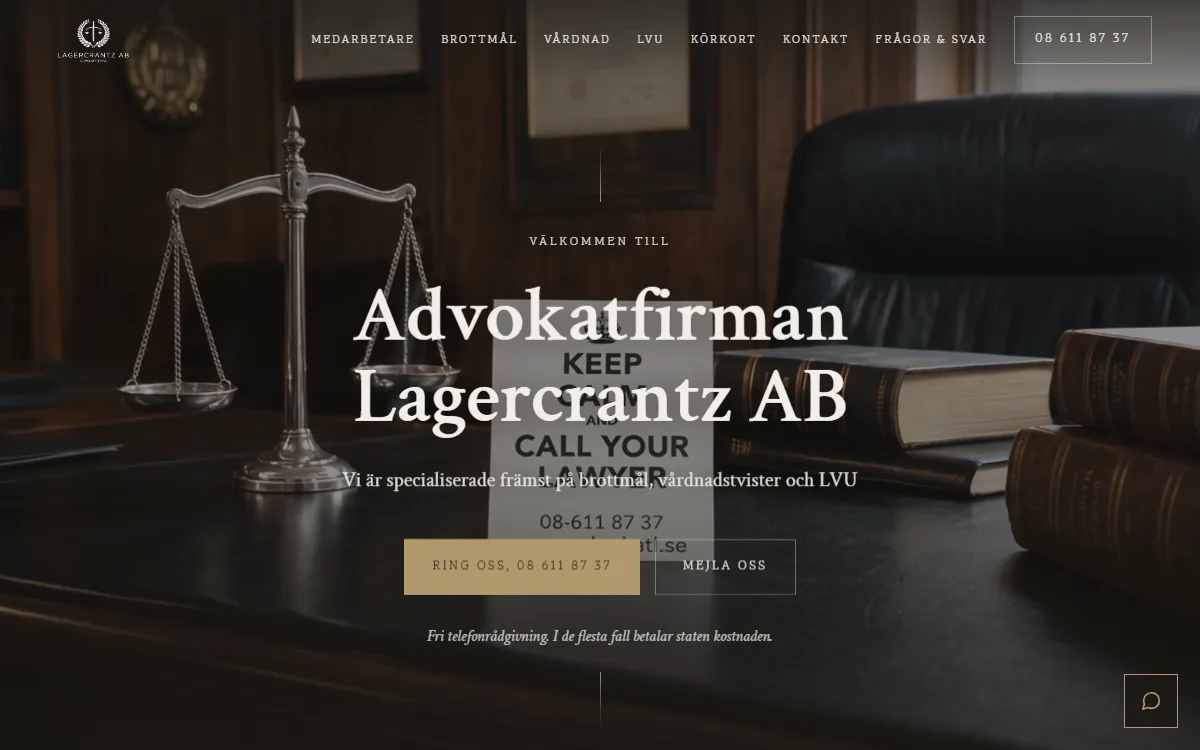 Screenshot: the start view on advokatl.se