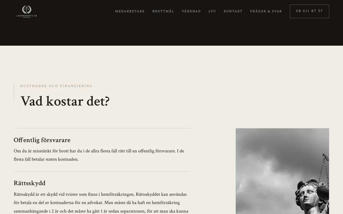 Screenshot: the section about costs