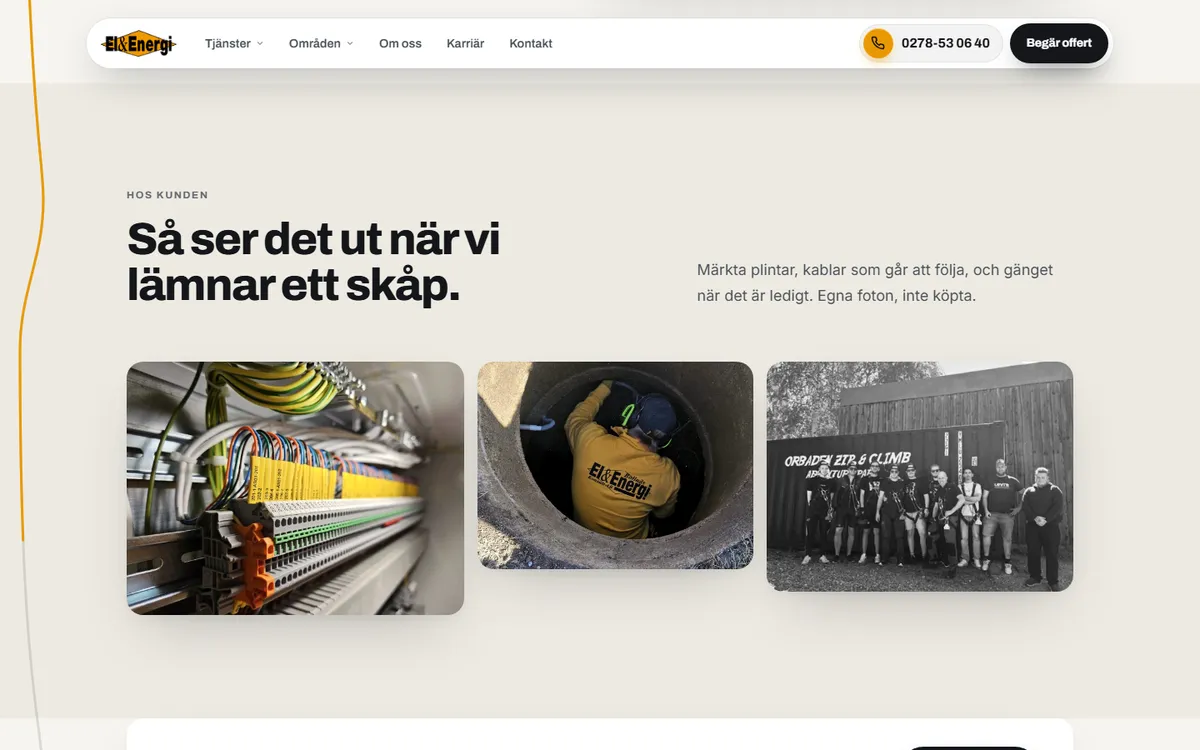 Skärmdump: egna foton från jobben hos kund