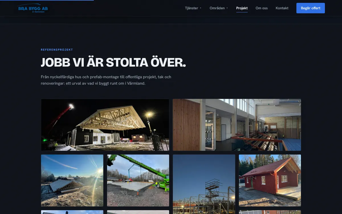 Screenshot: the gallery of completed building projects