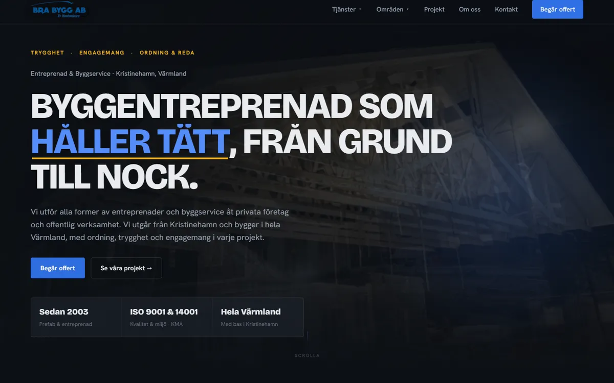 Screenshot: the start view on brabyggab.com