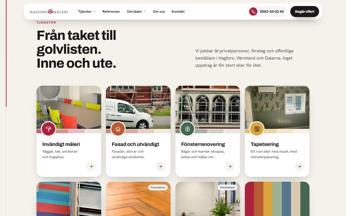 Skärmdump: tjänsterna som färgprovskort