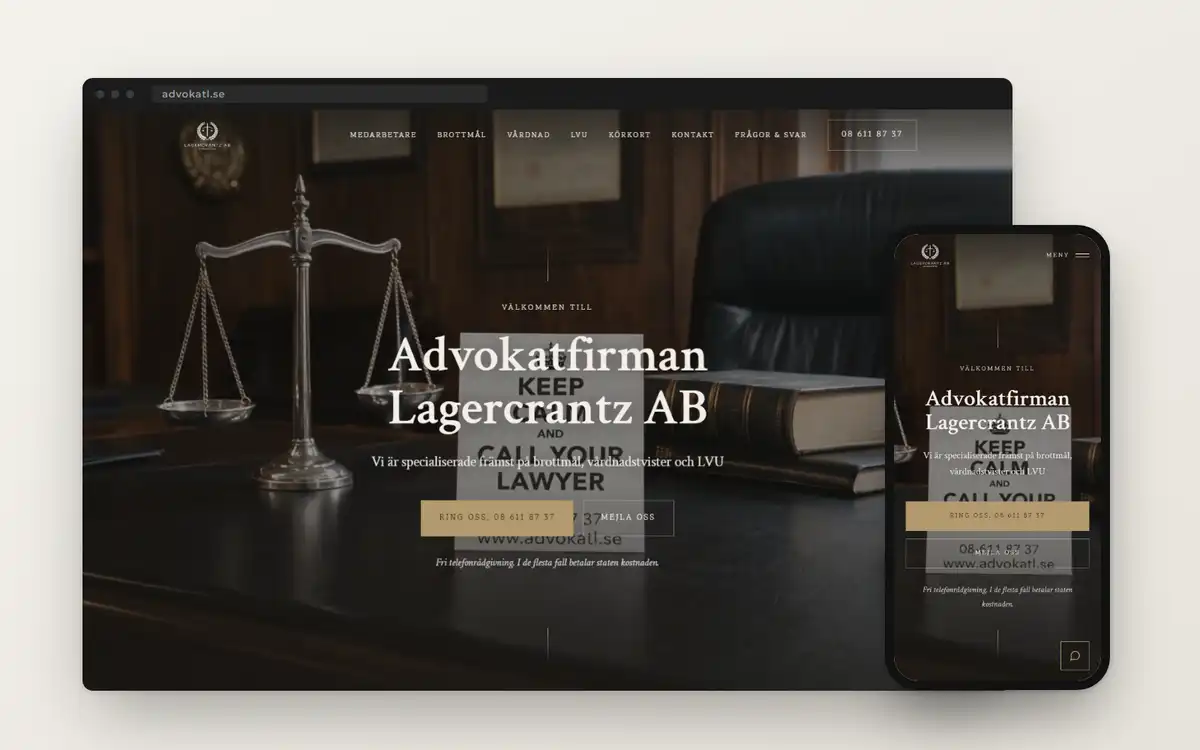 Skärmdump av Advokatfirman Lagercrantz sajt