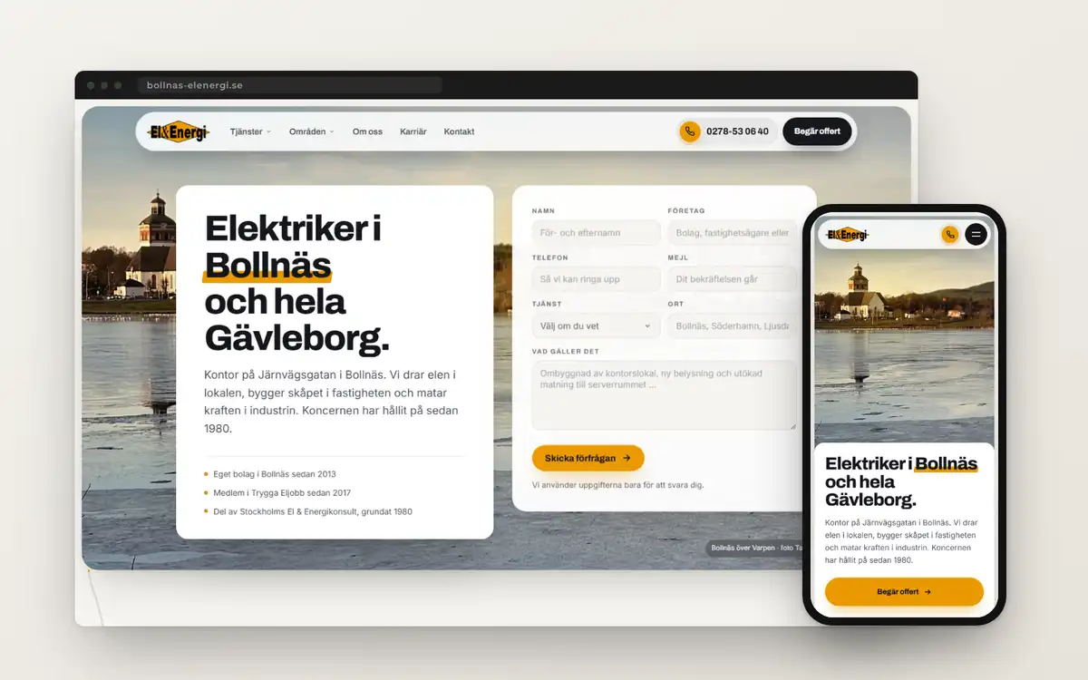Skärmdump av Bollnäs Els sajt