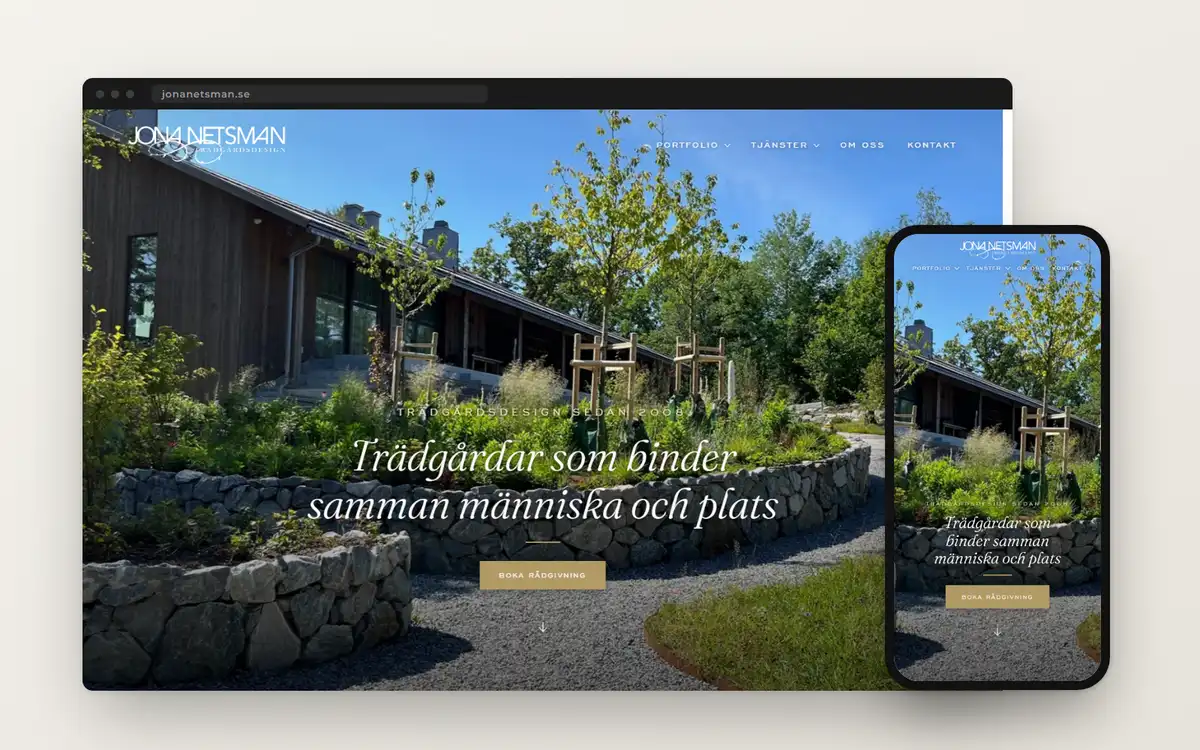 Skärmdump av Jona Netsman Trädgårdsdesign AB:s sajt