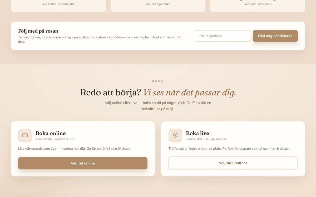 Screenshot: the booking section