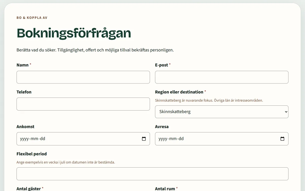 Skärmdump: bokningsförfrågan